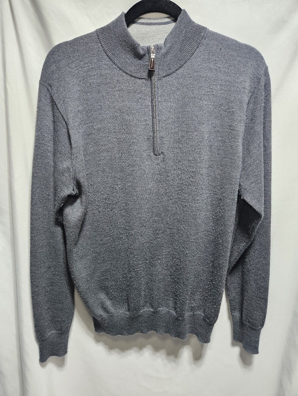 Peter Millar Merino Wool Silk Quarter Zip Sweater Gray Pullover Men's Medium